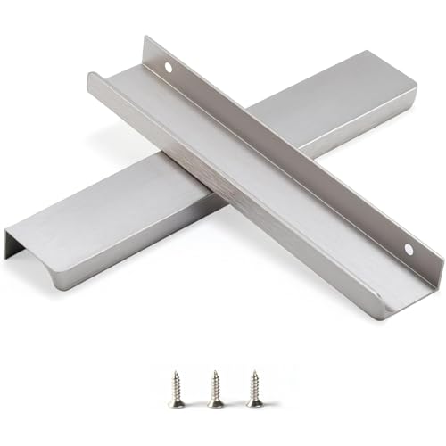 Satanga Edge Brushed Nickel Finger Pull for cabinets Kitchen Concealed Drawer pulls Aluminum Flat Hidden Back Mount Door Long Handle for Home Pack of 10 Modern 10" Hole Center Easy Installation