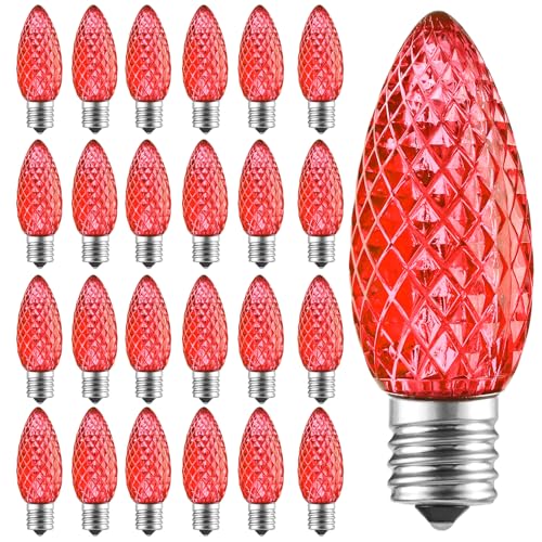 Minetom 50 Pack C9 LED Replacement Christmas Light Bulb, C9 Shatterproof LED Bulb for Christmas String Light, E17 Intermediate Base, Commercial Grade Dimmable Bulbs, 2 Diode (LED's), Red