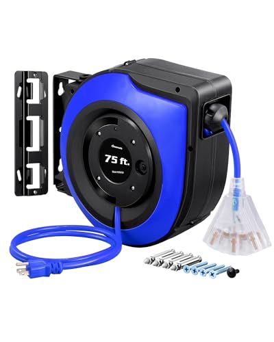 DEWENWILS Retractable Extension Cord Reel (75 FT, Blue)