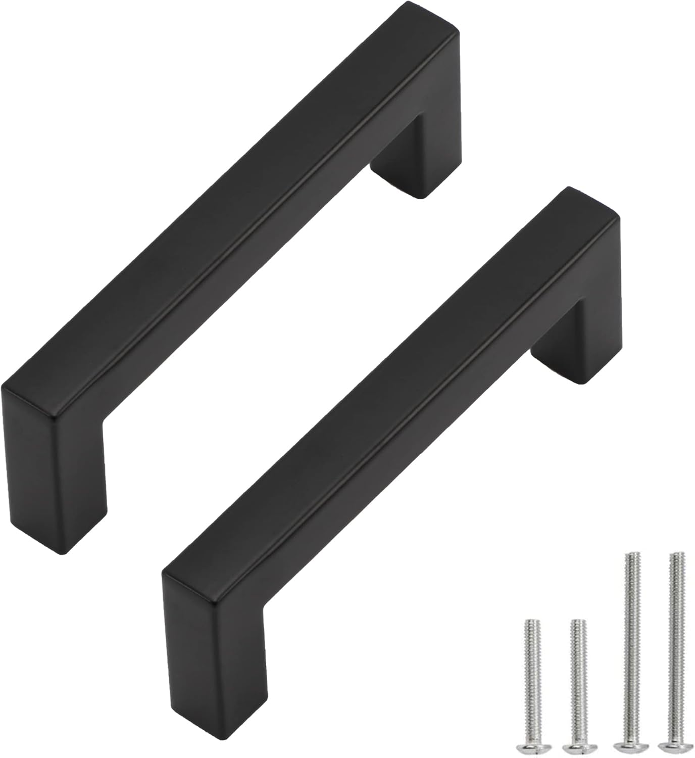 Cabinet Pulls Matte Black Cabinet Handles Square Drawer Pulls, 30 Pack 3-3/4 Inch Stainless Steel Kitchen Door Cupboard Cabinet Handles, Black Drawer Hardware Handles, 96mm Hole Centers