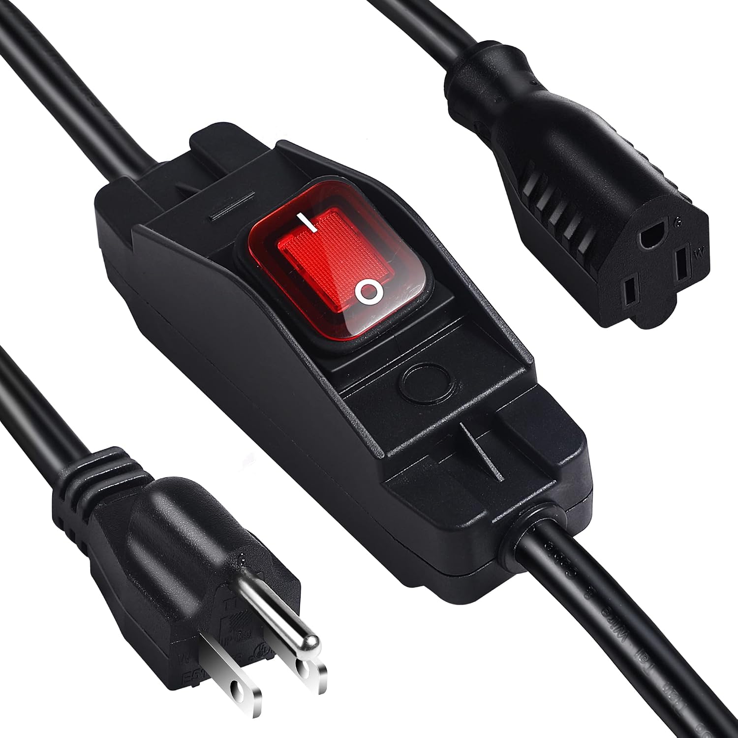 Outdoor Waterproof On/Off Switch Extension Cord, Heavy Duty 125v/250v Black SJTW Cord (35 Ft, Black)