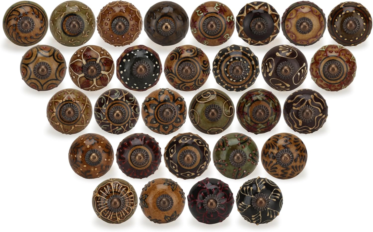 Dresser Knobs for Cabinets and Drawers Assorted, Dusty Ceramic Knob & Pull Handle Pack of 30 (Dark Brown) by FURNISHFUL FINESSE