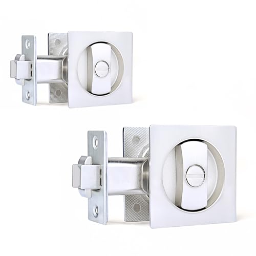 Dontay 2 Pack Pocket Door Privacy Lock, Flush Handles, 2-3/8" Backset, (Bed/Bath) Latch, Recessed Knob, Hardware for 1 3/8 to 2 3/16 Thickness Door (Excluding Edge Pull, Brushed Nickel, Square)