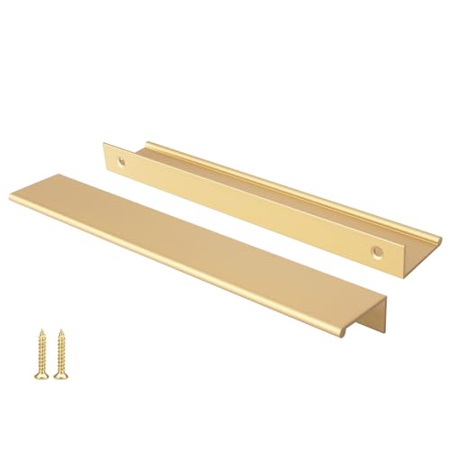 Peaha 10 Pack Kitchen Cabinet Handles 7-1/2 inch Matte Gold Pulls for Dresser Drawers Brushed Brass Door Edge Finger Pull Hardware