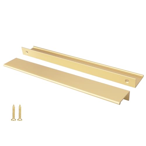 Peaha 10 Pack Kitchen Cabinet Handles 10 inch Matte Gold Pulls for Dresser Drawers Brushed Brass Door Edge Finger Pull Hardware