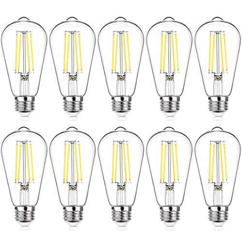 MAXvolador 10-Pack Vintage LED Edison Bulb Dimmable 60W Equivalent 850 Lumens, Daylight White 5000K 6W Antique ST58 Filament Light Bulbs, E26 Base