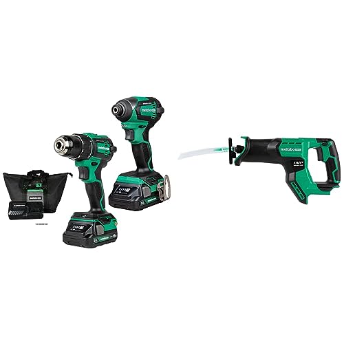 Bundle of Metabo HPT 18V MultiVoltTM Cordless Brushless Driver Drill & Impact Driver Combo Kit | KC18DEXQB + Metabo HPT Cordless 18V MultiVoltTM Compact Reciprocating Saw | CR18DMAQ4