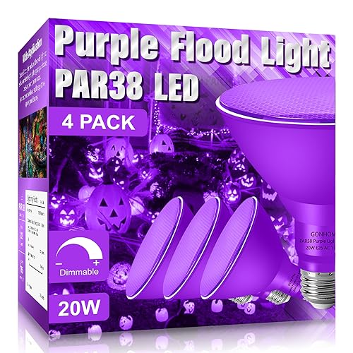 4 Pack PAR38 Purple Flood Lights Outdoor,Dimmable LED Purple Light Bulbs,20W(Equivalent to 200W),E26 Base,Outdoor Porch,Holiday Lighting,LED Flood Light Bulb for Halloween,Christmas