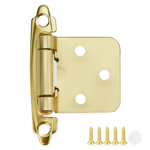 60 Pack 30 Pair Gold Cabinet Hinges - 1/2 inch Overlay Kitchen Cabinet Hinges, Semi-Concealed Hinges, Self Closing Cabinet Door Hinges with Door Bumper, Gold Face Mount Cabinet Hardware