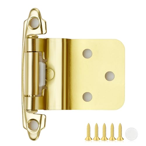 40 Pack 20 Pair Gold Cabinet Hinges - 3/8 inch Inset Kitchen Cabinet Hinges, Semi-Concealed Hinges, Self Closing Cabinet Door Hinges with Door Bumper Flush Face Mount Cupboard Hardware