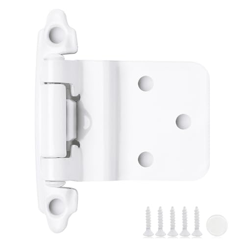 60 Pack 30 Pair White Cabinet Hinges - 3/8 inch Inset Kitchen Cabinet Hinges, Semi-Concealed Hinges, Self Closing Cabinet Door Hinges with Door Bumper Flush Face Mount Cupboard Hardware