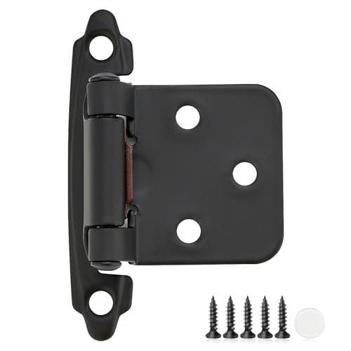 60 Pack Black Cabinet Hinges - 1/2 Inch Overlay Semi-Concealed Self Closing Door Hinges With Bumper, Face Mount Hardware for Kitchen (30 Pairs)