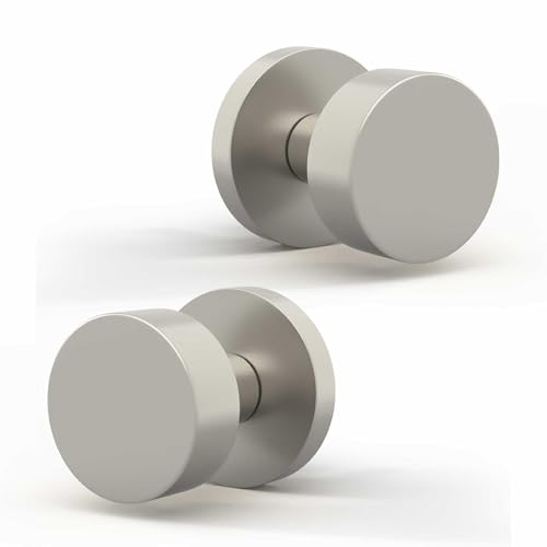 Mega Handles Buena Dummy Door Knob for French Doors, Closet and Cabinets, Reversible Heavy Duty Design Door Knobs, Fits All Standard Door Sizes, Screws Included - Satin Nickel (2 Pack)