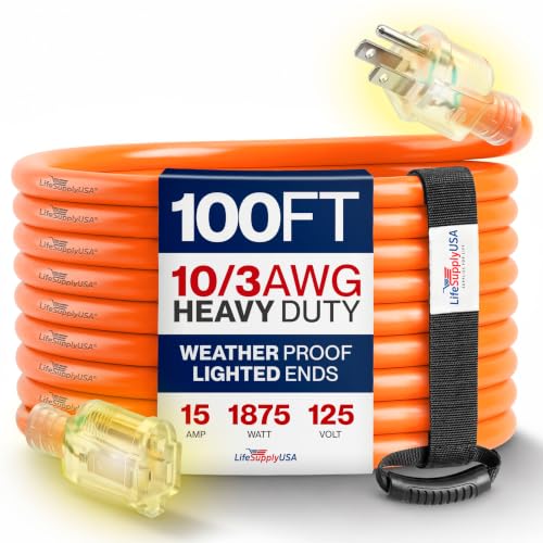 100ft Outdoor/Indoor Extension Cord 10/3 Gauge (Orange)