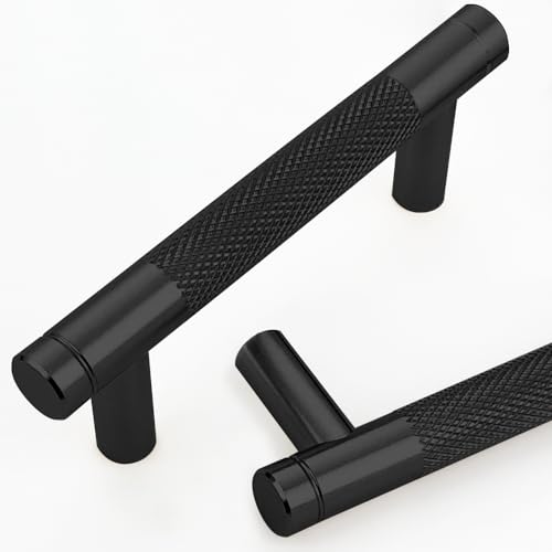 12 Pack 3 Inch 76 mm Black Knurled Cabinet Handles Cabinet Pulls Aluminum Handles Knurled Drawer Pulls Oxidation Finish with Diamond Pattern 4" Length (3" Hole Center)