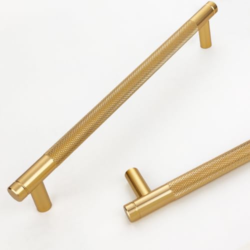 12 Pack 7 1/2 Inch 192 mm Gold Cabinet Handles Cabinet Pulls Aluminum Handles Knurled Drawer Pulls Oxidation Finish with Diamond Pattern 8.6" Length (7.5" Hole Center)