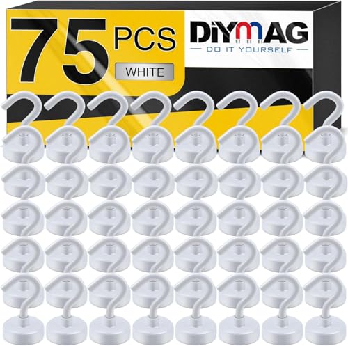 DIYMAG Magnetic Hooks (75 Pack - White)