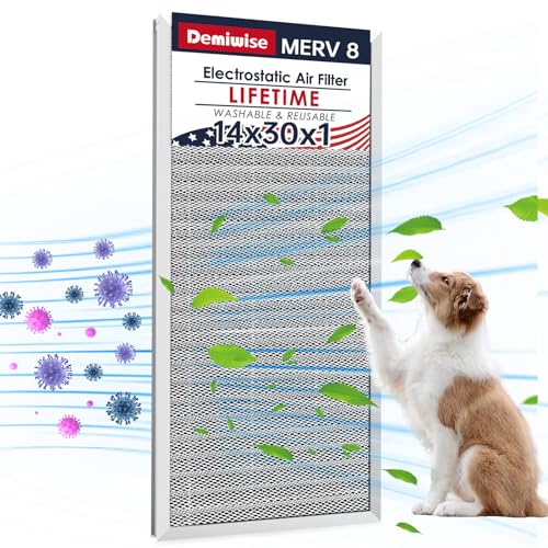 14x30x1 Electrostatic Air Filter, MERV 8 Reusable Aluminum AC/HVAC Furnace Filter, Lifetime Washable Permanent Air Filter, Easy to Clean, Increases Airflow(Actual Size:13.50x29.52x0.82)