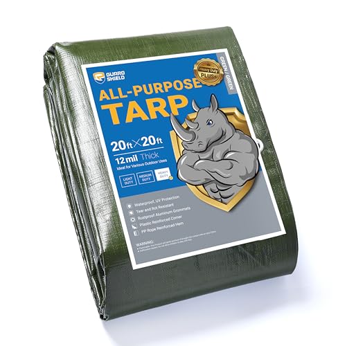 GUARD SHIELD Tarp Green Tarps Heavy Duty Waterproof 20x20 Feet Extra Large Outdoor Tarp Cover 12mil