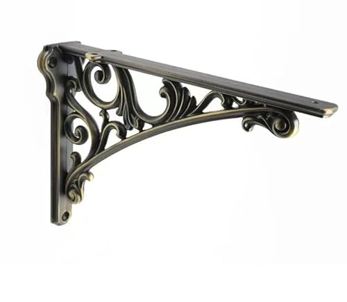 Decorative Shelf Bracket 10 inch, Brushed Antique Brass Brackets for Shelving, Heavy Duty Vintage, DIY Projects, Hardware Included, 4 Pack, 9.84x7x1.73 inch,Baroque Style