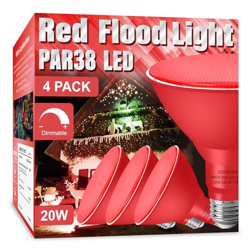 4 Pack PAR38 Red Flood Lights Outdoor