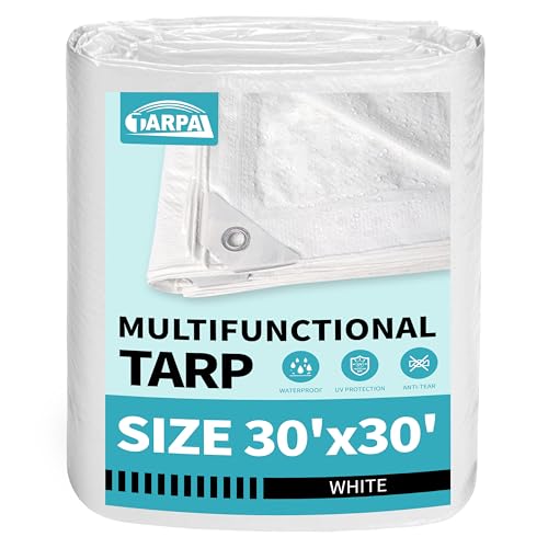 TARPAL 30x30 Feet White Tarp Waterproof Multipurpose Protective Cover All Purpose Outdoor Poly Tarps Cover for Swimming Pool, Roof Waterproofing,Boat, car, Camping, firewood,Outdoor Furniture,etc