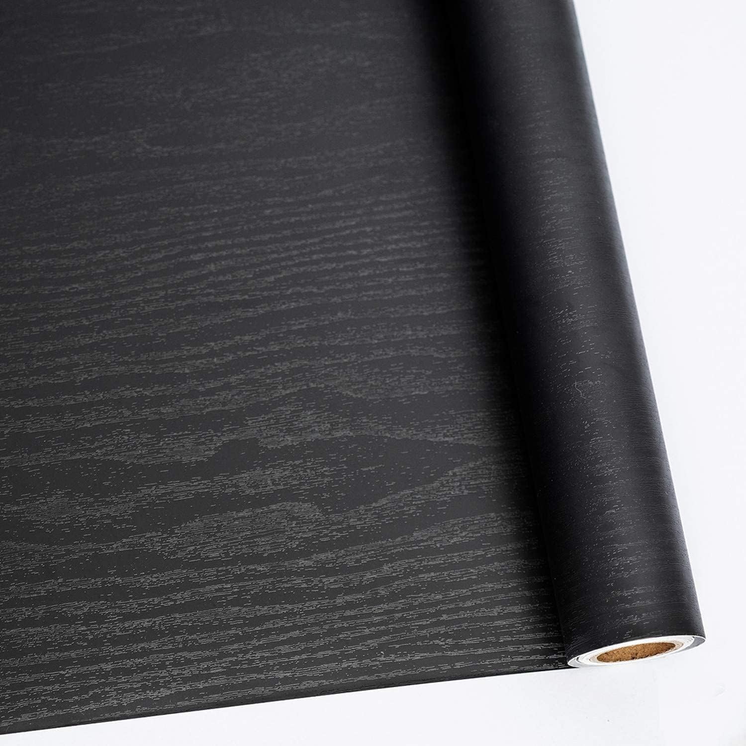 Abyssaly Black Wood Peel and Stick Wallpaper 11.78 in X 590 in Decorative Self-Adhesive Contact Paper Film for Furniture Easy to Clean Thickening Upgrade Increase Stomata and Reduces Bubble Generation