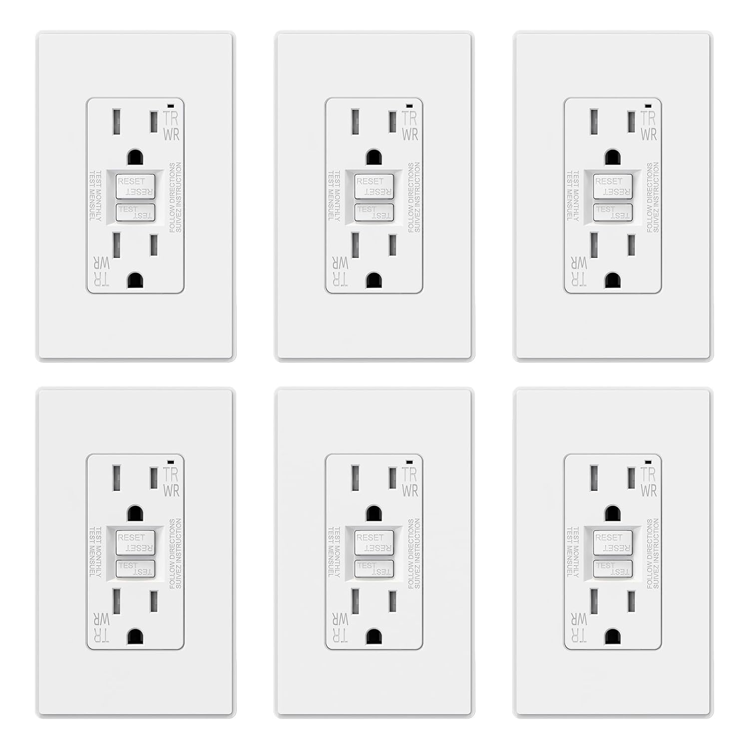 ELEGRP GFCI Outlet Outdoor, 15 Amp Self-Test GFI Electrical Outlet with Thinner Design, Weather & Tamper Resistant GFCI Receptacle, Ground Fault Receptacle w/Wall Plate, UL Listed, Matte White, 6 Pack