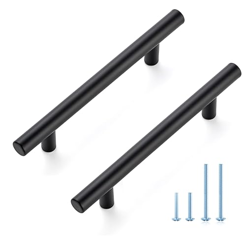 JOY DECOR 30 Pack 6-3/8 Inch Cabinet Pulls Kitchen Cabinet Handles with 4 Inch Hole Center Matte Black Cabinet Hardware Stainless Steel Kitchen Drawer Pulls for Cabinets Cupboard, 102mm Hole Centers