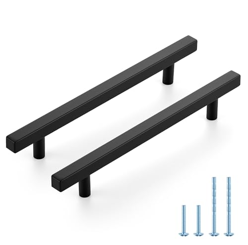 JOY DECOR 30 Pack 6-1/4 Inch Matte Black Square Cabinet Handles Stainless Steel Cabinet Hardware Pulls for Kitchen and Drawers with 8-13/16 Inch Overall Length