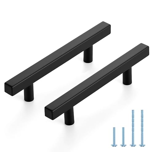 JOY DECOR 45 Pack 3-3/4 Inch Matte Black Square Cabinet Handles Stainless Steel Cabinet Hardware Pulls for Kitchen and Drawers with 6 Inch Overall Length