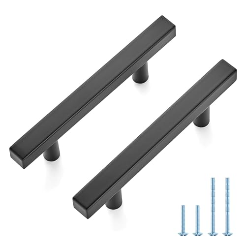 JOY DECOR 45 Pack 3 Inch Matte Black Square Cabinet Handles Stainless Steel Cabinet Hardware Pulls for Kitchen and Drawers with 5 Inch Overall Length