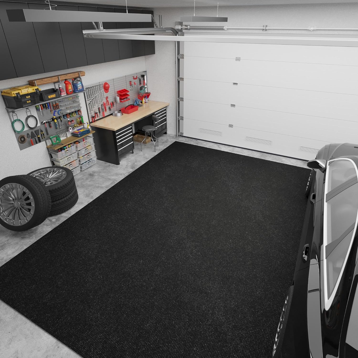 Ottomanson 5' x 6'6" Mud Mat Area Rug Scraper Carpet - Non-Slip, Dirt Trapping for Indoor & Outdoor Use - Ideal for Entryway, Garage, Kitchen, Patio & High-Traffic Areas, Black