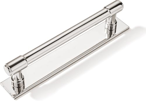 khtumeware 5 Pack 5 inch (128 mm) Center to Center Polished Nickel Cabinet Pull Backplate with Base Plate Zinc Solid Kitchen Cabinet Handles Drawer Pulls Cabinet Hardware