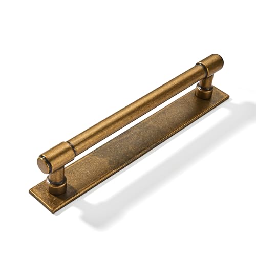 khtumeware 5 Pack 5 inch (128 mm) Center to Center Antique Brass Cabinet Pull Backplate with Base Plate Zinc Solid Vintage Kitchen Cabinet Handles Drawer Pulls Cabinet Hardware
