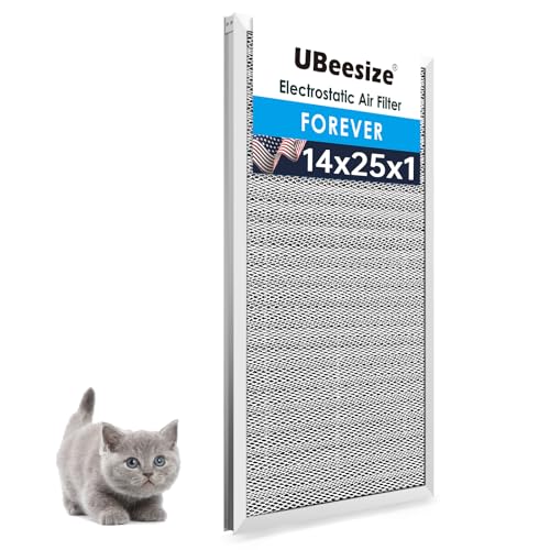 UBeesize 14x25x1 Reusable Electrostatic Air Filter HVAC AC Furnace Filter,MERV 8, Washable, Lasts a Lifetime,Permanent Air Filter,Breathe Fresher,Home And Office(Actual Size:13.5x24.5x0.82 Inch)