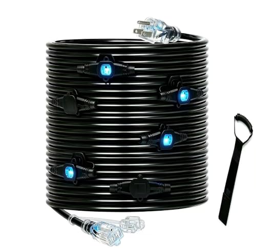 50FT 16 Gauge Outdoor Extension Cord,7 Spaced Outlet Cable.Multi Outdoor Evenly-Spaced Plugs,Power Cord Splitter,Ideal for Holiday Decoration and Christmas Light,ETL Listed