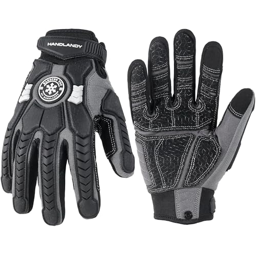 HANDLANDY Winter Water Resistant Work Gloves for Men, Insulated Heavy Duty Impact Glove for Cold Weather (Black-insulated, Large)