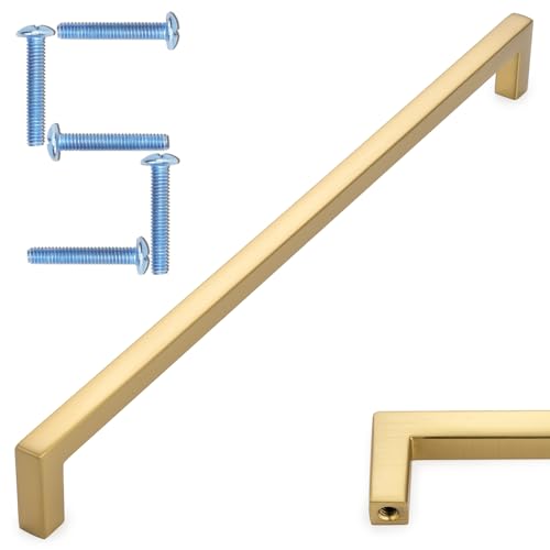 KOOFIZO Solid Square Bar Cabinet Handle - Brushed Gold 10" (Pack of 5)