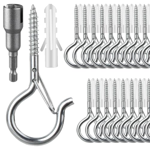 FSAH 50 Pack Screw-in Hooks for Outdoor String Lights, Silver