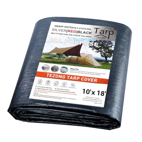 TEZONG Tarps Heavy Duty Waterproof 12x18ft,Black Plastic Tarps Large Multipurpose Outdoor Tarp Cover Thick Poly Tarpaulin 12MIL for Emergency Rain or Sun, Roof, Patio Furniture, Firewood, Canopy