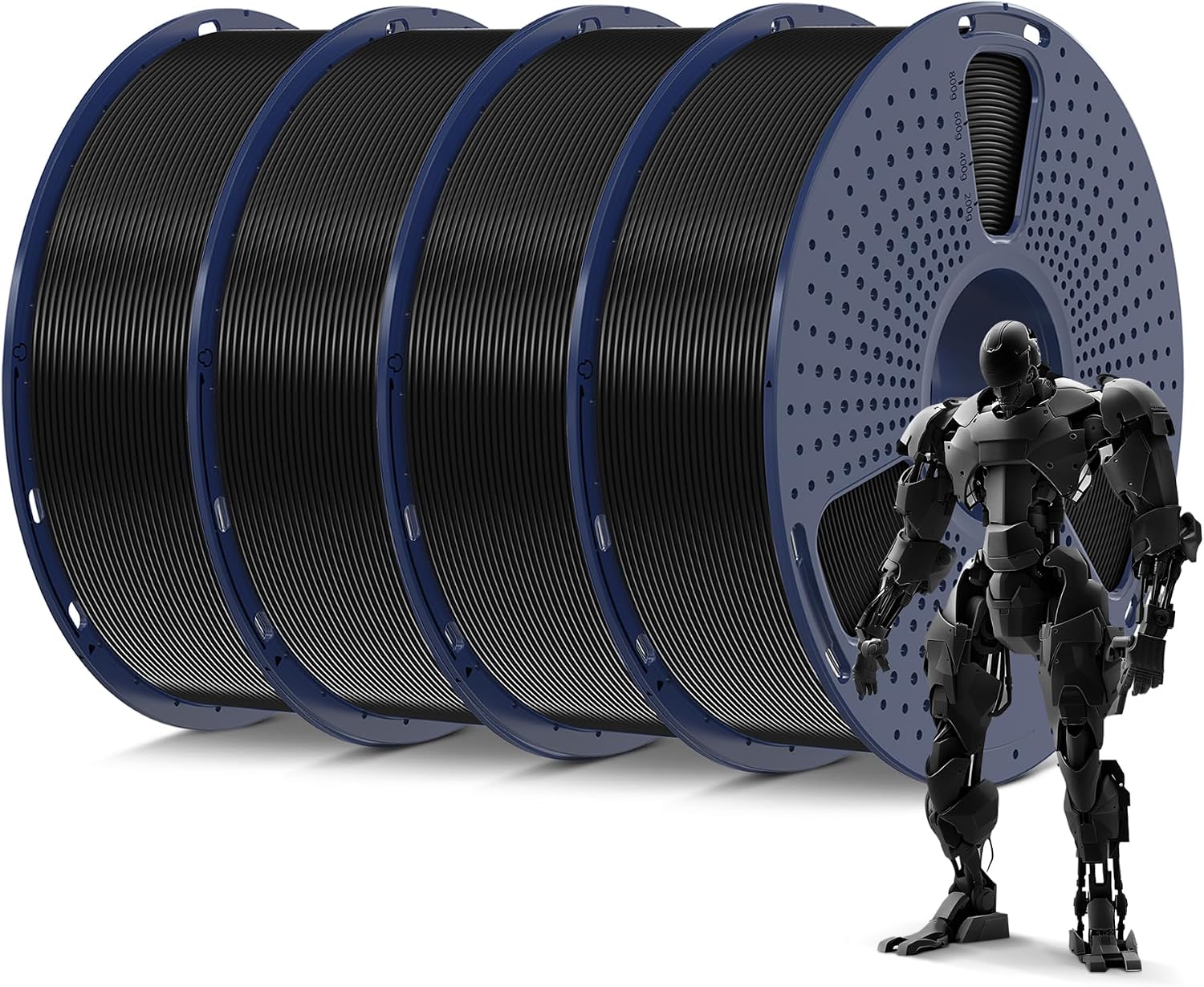 SUNLU 4kg PLA 3D Printer Filament Bundle, Neatly Wound PLA Filament 1.75mm 0.02mm, Individually Vacuum Packed, 4kg in Total, 1kg per Spool, 4 Pack, 4000g, 4Black