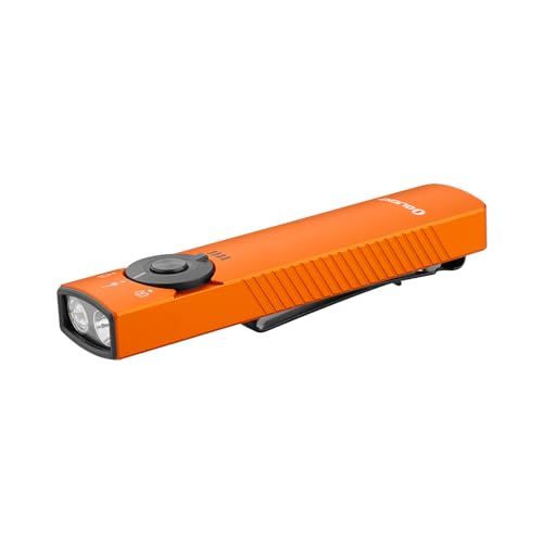 OLIGHT Arkfeld Pro Rechargeable EDC Flat Flashlight with Green Beam, UV and White LED Combo, 1300 Lumens Portable Pocket Lights, Triple Sources for Outdoors Emergency Working (Orange CW)