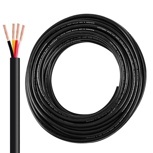 14 Gauge 4 Conductor 14/4 Wire, 50FT PVC Stranded Oxygen-Free Copper for LED Lighting, Outdoor, Automotive