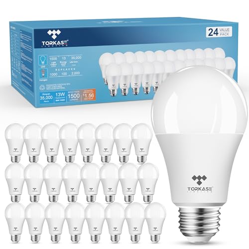 Torkase Light Bulbs, 9-Watt 800LM(60-Watt to 80-Watt Equivalent), Standard A19 LED Bulbs, Non-Dimmable, E26 2700K Soft White,Energy Efficient Frosted LED Light Bulbs,Flicker Free,UL Listed-24-Pack