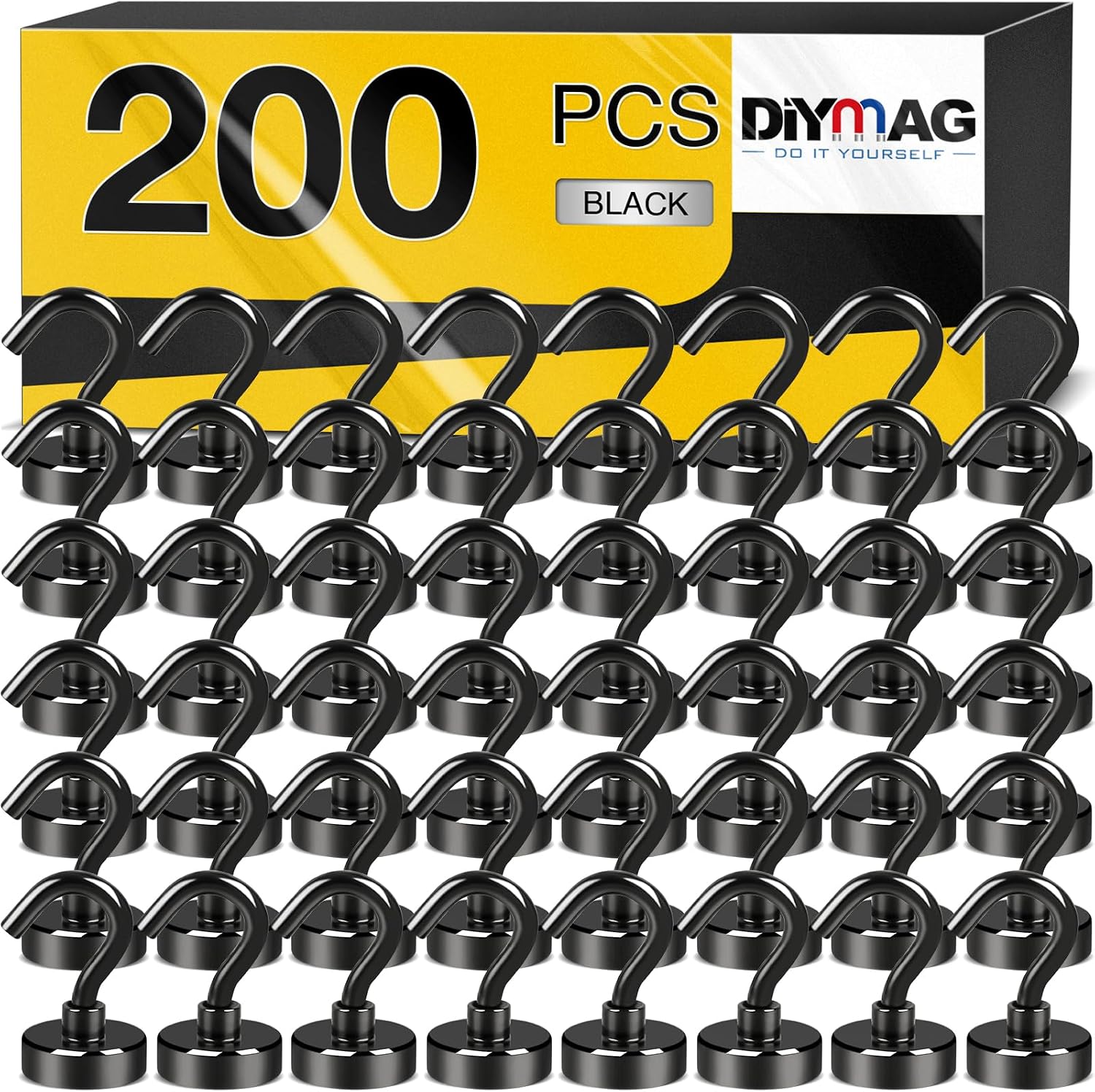 DIYMAG Magnetic Hooks (200Pack-Black)