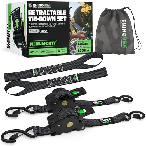 Rhino USA Retractable Ratchet Straps (1" x 10')