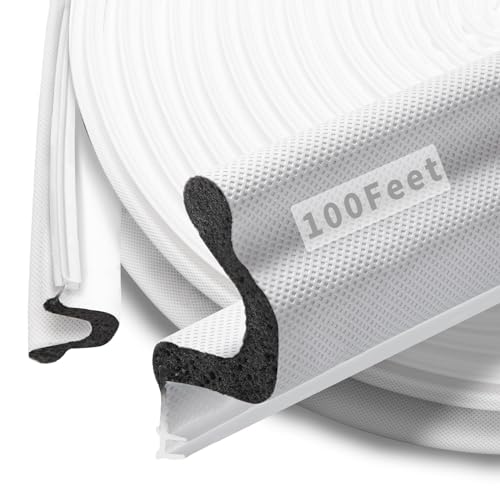 100 Feet Kerf Door Weather Stripping Door Seal, Long Reach V-Shaped Door Seal Strip for Door Frame Door Weatherstripping Insulation Strip Door Soundproofing for Large Gap(White)