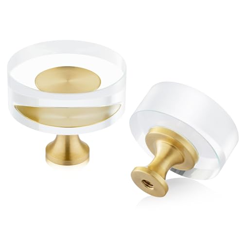 QOGRISUN 20-Pack Brass Crystal Round Knobs