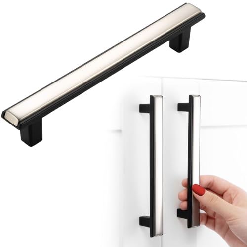 Nickel and Black Cabinet Pulls Brushed Nickel and Matte Black Kitchen Cabinet Handles, 10 Pack 5 Inch, 2281 Two Tone Hardware for Cabinets Drawers Bedroom Dresser Cupboard Bathroom Vanity